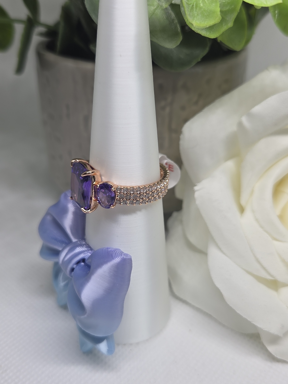 BP Rose Gold Amethyst Triple CZ Stone Ring - Picture 2 of 2